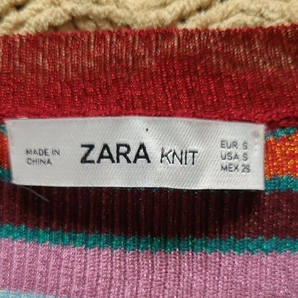 Zara Red Multi-Color Striped Shimmer Thread Cardigan - Size S - Picture 5 of 6